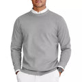 Men's round neck long sleeve Coolmax knit sweater in black, white, navy blue, beige, light grey, dark grey or wine red, sizes M-2XL