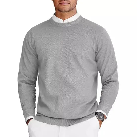 Men's round neck long sleeve Coolmax knit sweater in black, white, navy blue, beige, light grey, dark grey or wine red, sizes M-2XL