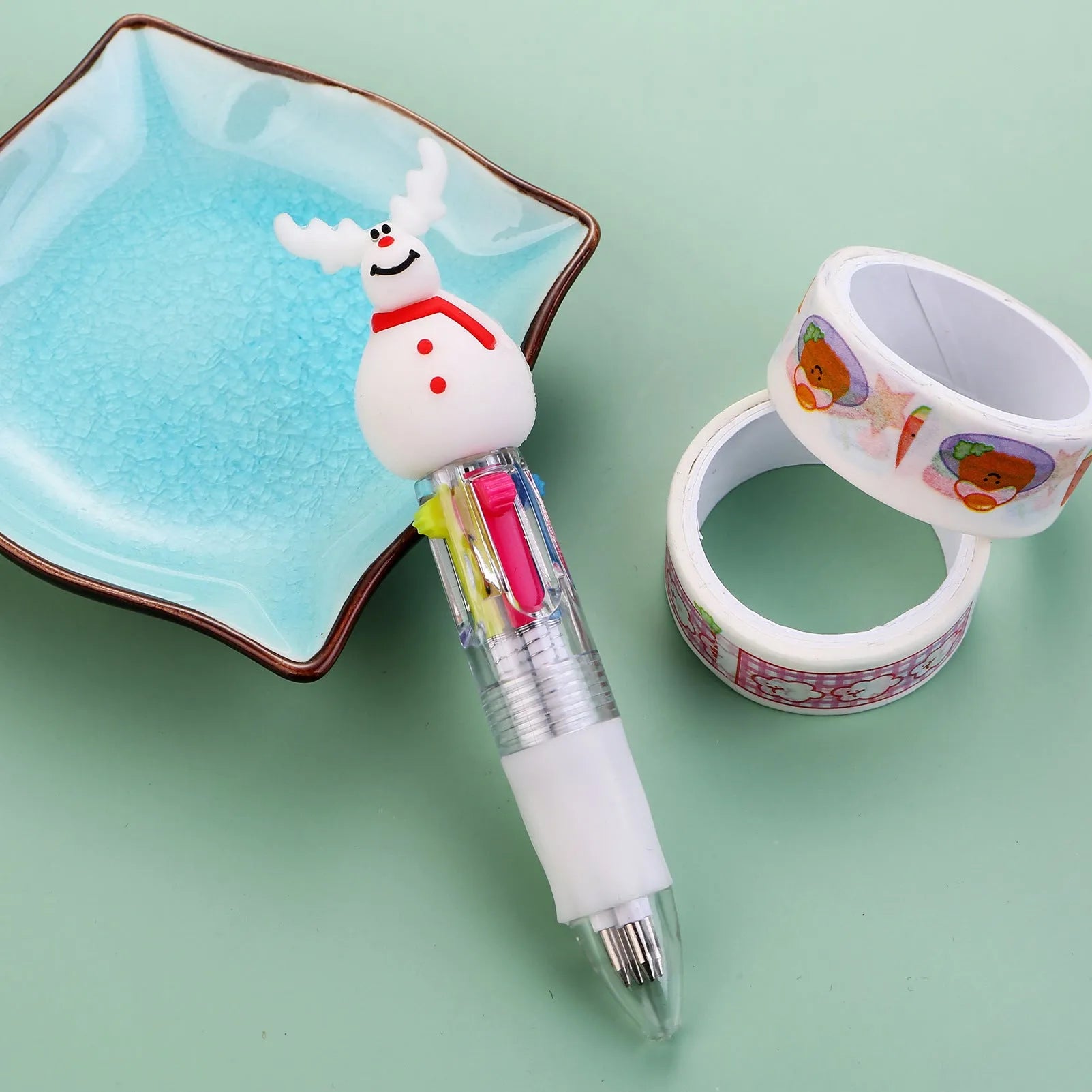11cm Christmas four-colour ballpoint pen with press button and festive designs