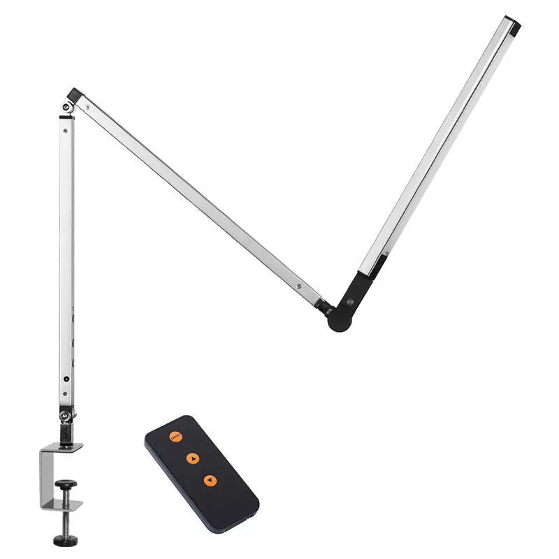 Aluminium clip-on LED desk lamp with remote control in black, silver, blue, or gold finish