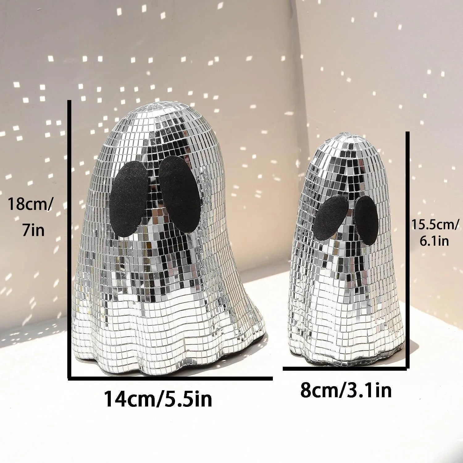 Silver Halloween ghost mosaic mirror patch decoration in two sizes for desktop display