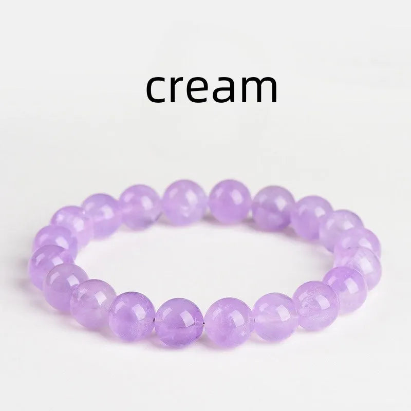 Lavender amethyst crystal bracelet with round beads and water ripple design elements