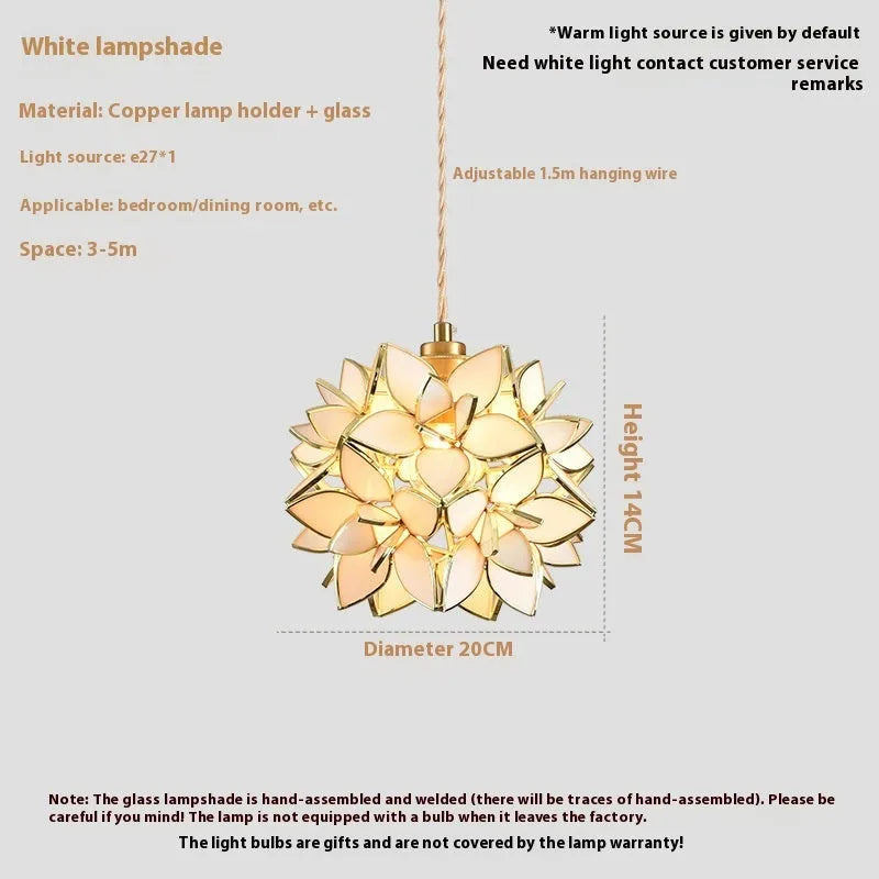 Stained glass hanging chandelier with copper fittings in blue, orange, pink, white or transparent colour options