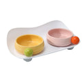 Ceramic raised pet bowl set with two bowls on non-slip base for cat food and water