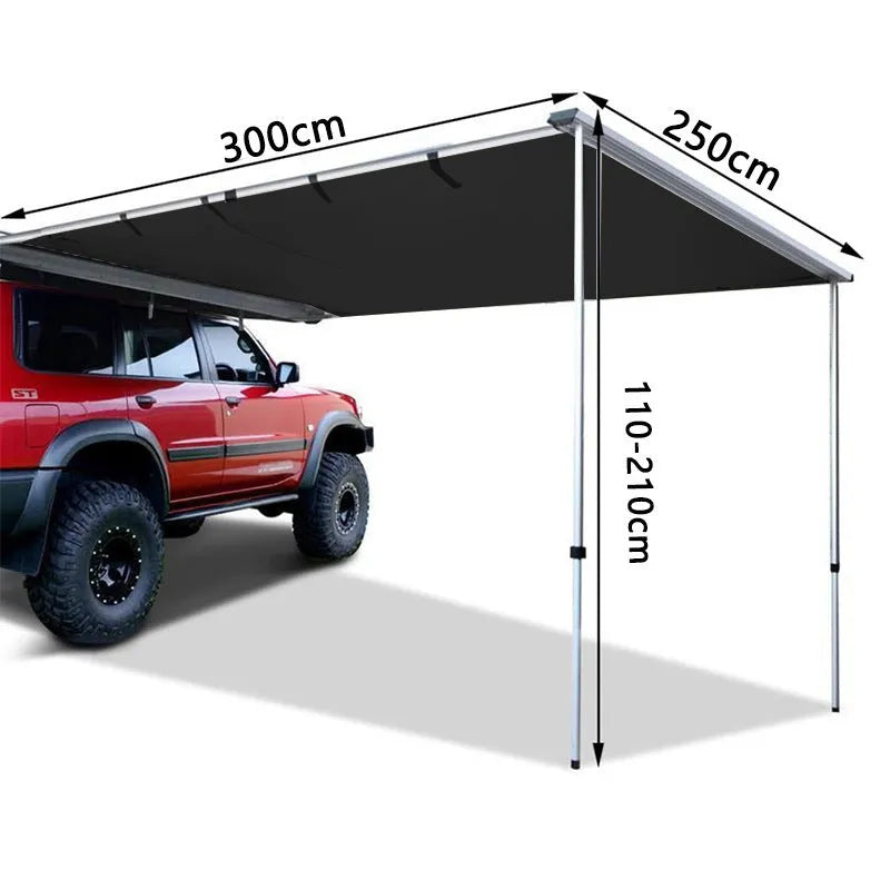 Single layer camping tent with aluminum poles and black glue coating set up for outdoor fishing