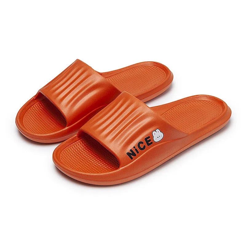 A pair of EVA flip flop slippers with a cartoon pattern, shown in one of six available colours.