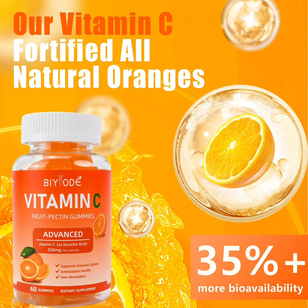 Vitamin C gummies bottle with 60 gummies, vegan sugar-free OEM/ODM private label supplement