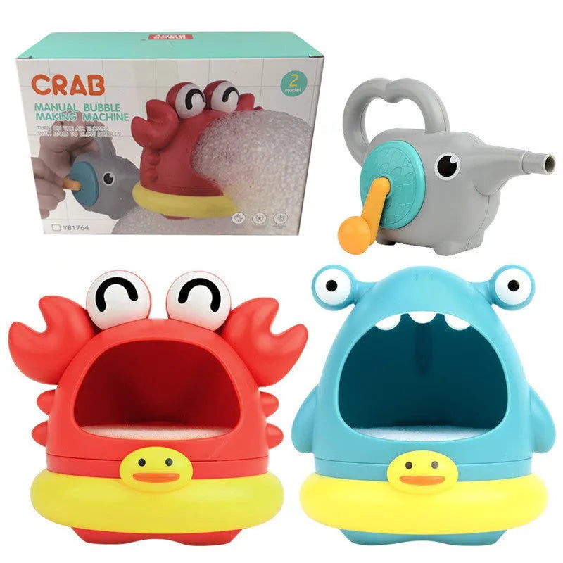 Plastic bubble blowing machine with shark design on a bathroom floor