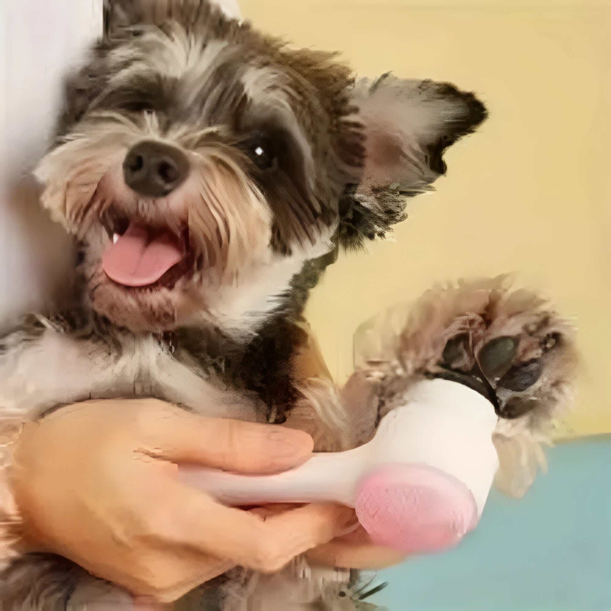 Blue and pink pet paw brush grooming tool with nylon bristles for dogs and cats