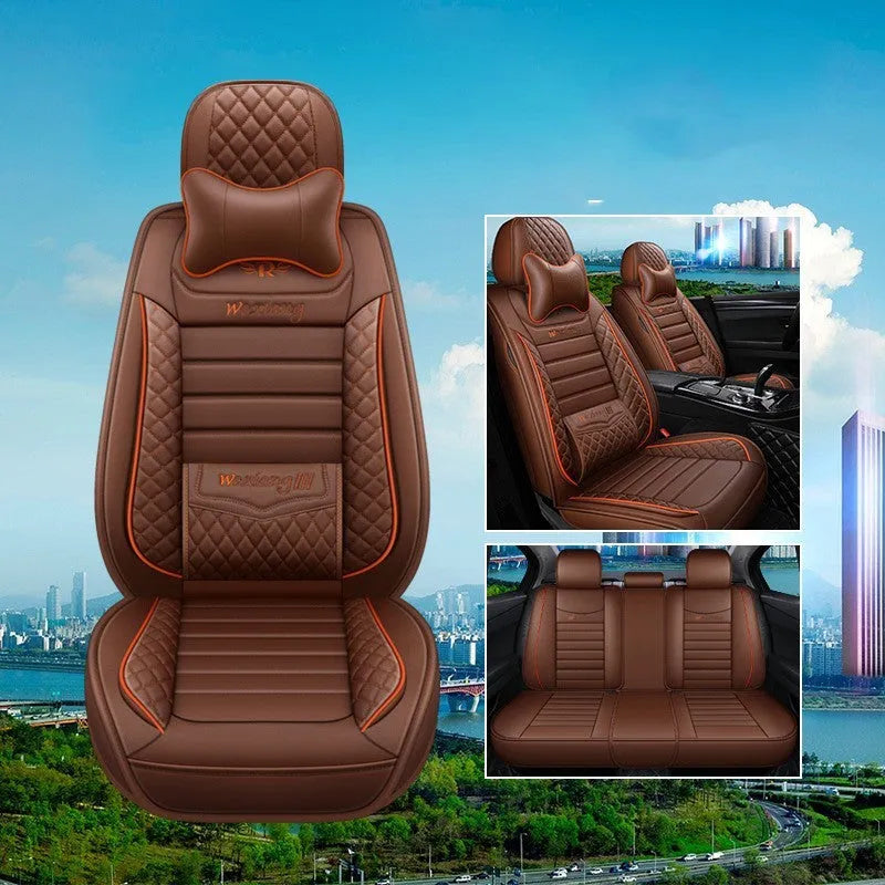 Red leather car seat cushion with high elastic sponge filler on a car seat.
