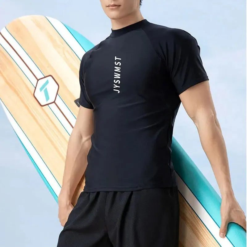 Men's two-piece swimsuit set with matching top and trousers in plus sizes