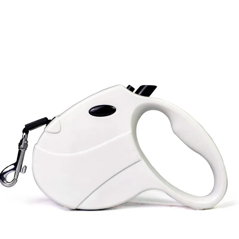 5m retractable dog lead with ABS casing and hand holding rope, available in pink black white red and electronic light styles