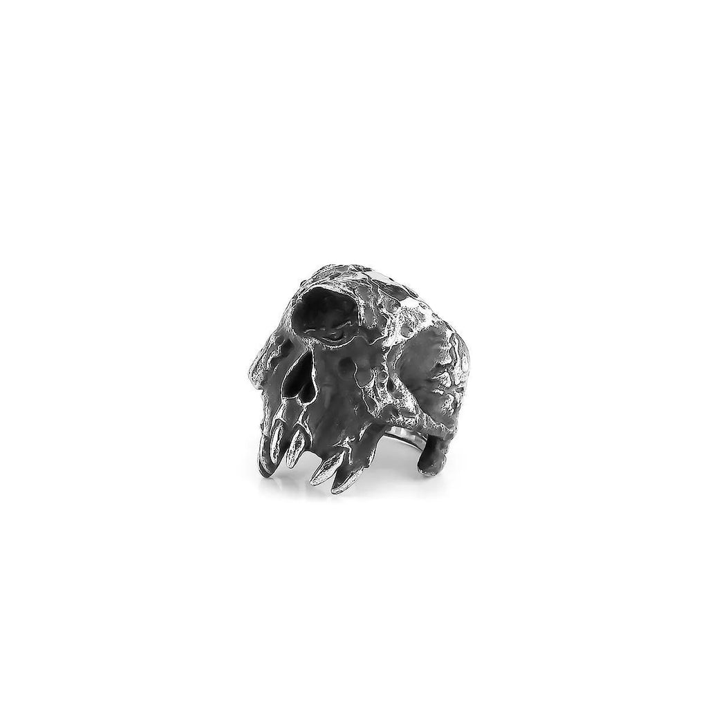 Alloy ring with electroplated finish showing one-eyed skull design in retro punk style