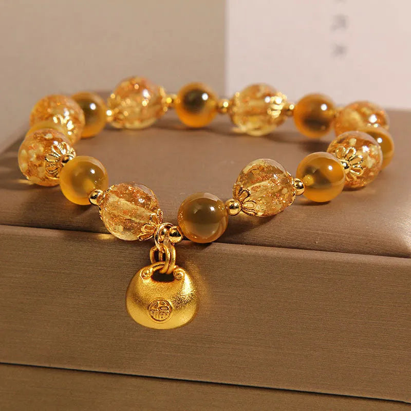 Yellow sugar heart agate crystal bracelet for women with luminous coloured glaze lucky bag charm