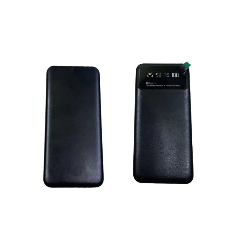 Black ultra-thin power bank showing compact design with 10000 mAh capacity and creative aesthetic