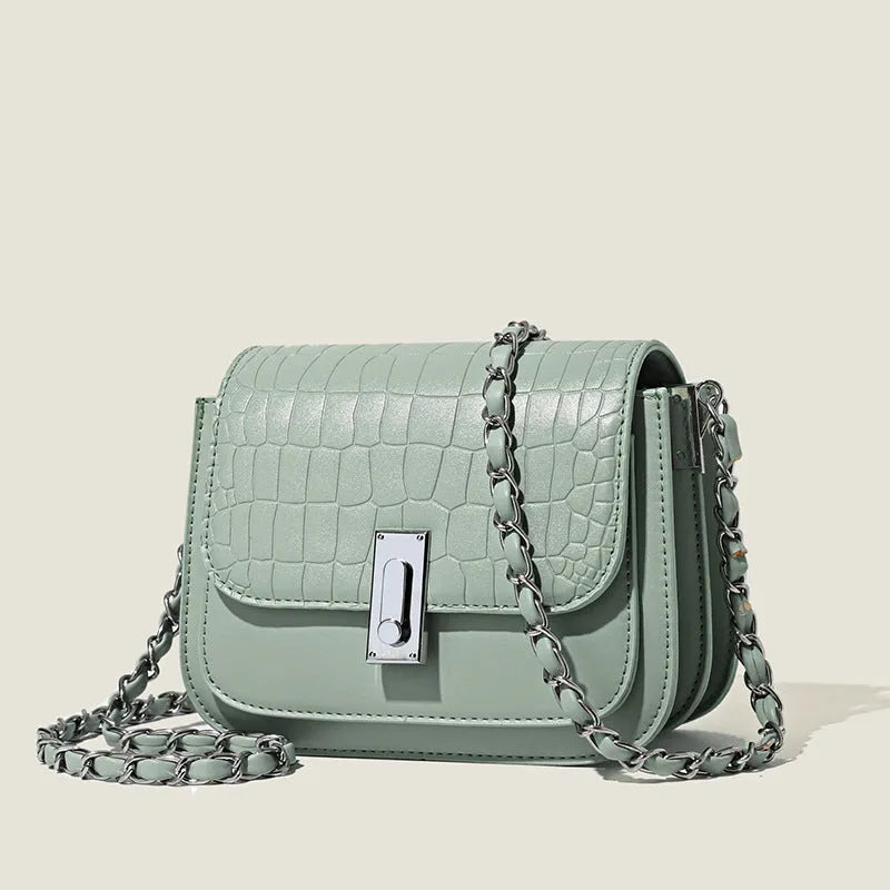 Women's soft PU shoulder bag with sandwich pockets and decorative sewing threads in horizontal square shape