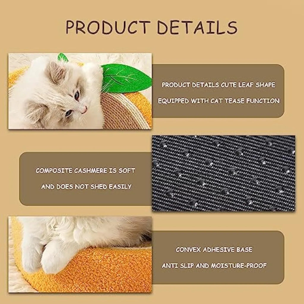 Yellow round sisal cat scratching board with concave centre for small breed cats