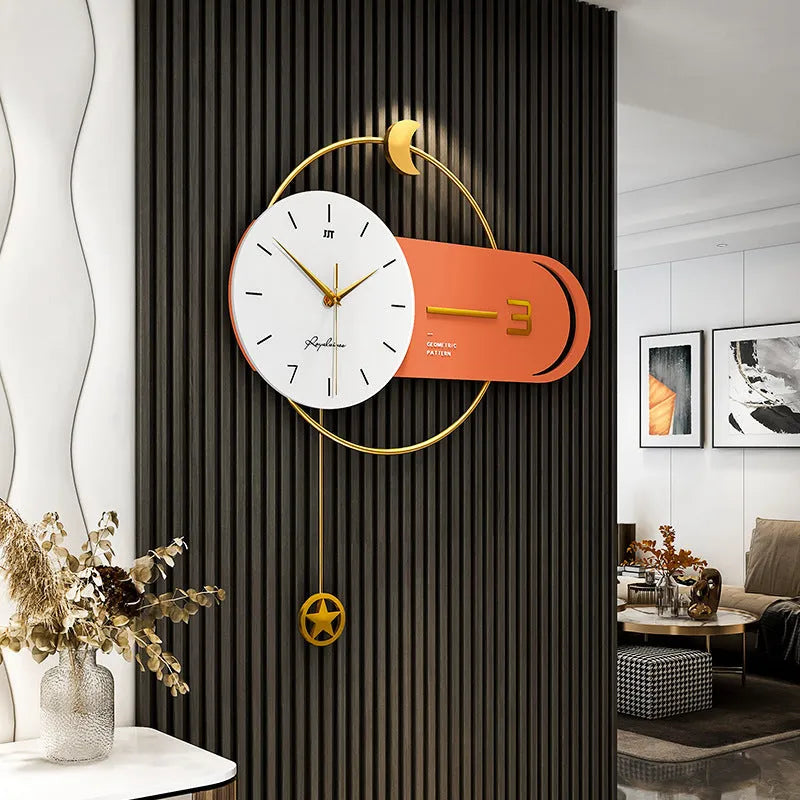 Modern simple metal wall clock in light luxury style, 54x60cm, for living room decor