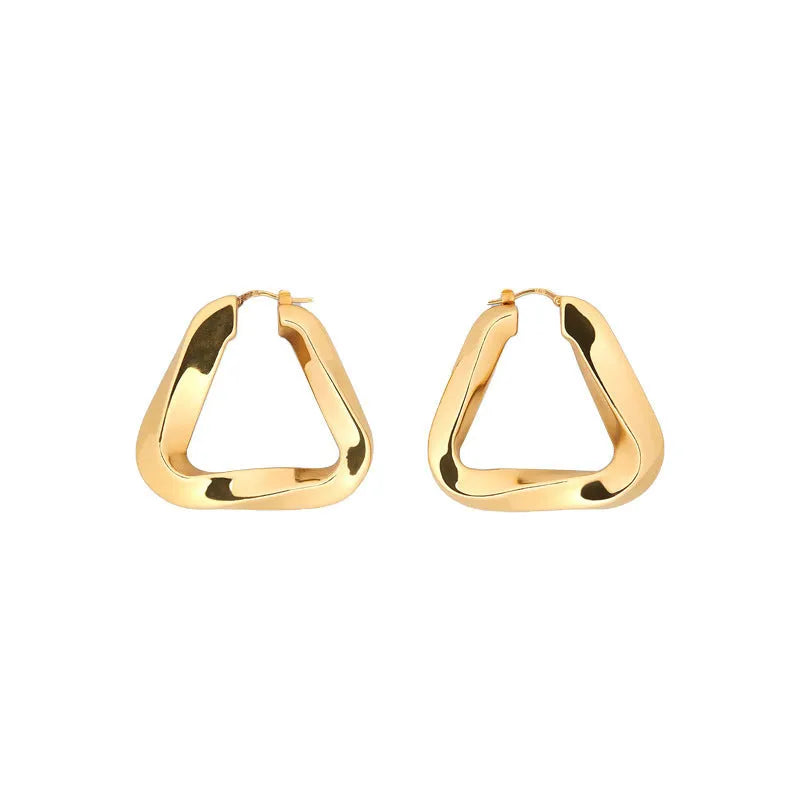Copper heart shaped irregular eardrop earrings electroplated gold large size 36mm diameter