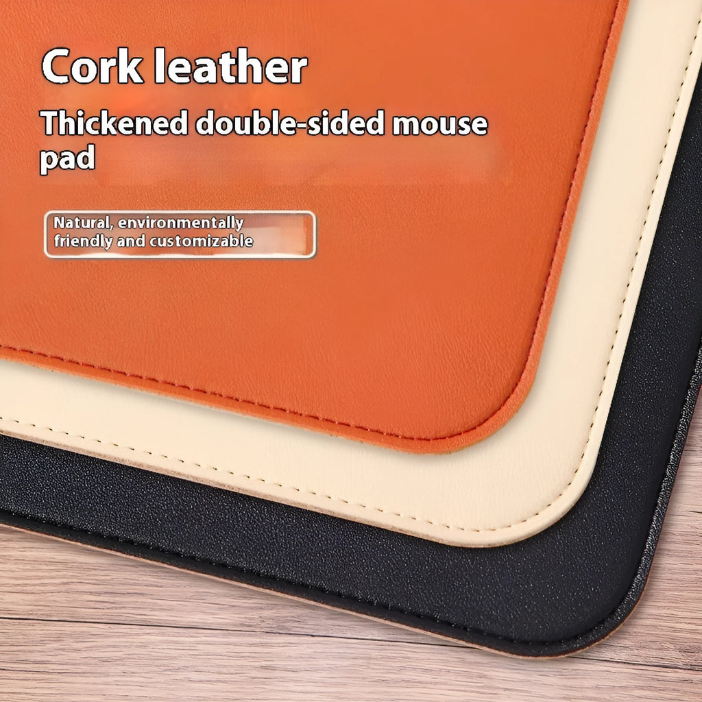 Cork leather thickened PVC mouse pad desk protector in orange on a desk showing mouse and keyboard