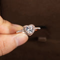Women's heart-shaped crystal ring in rose gold or silvery electroplated finish on white copper