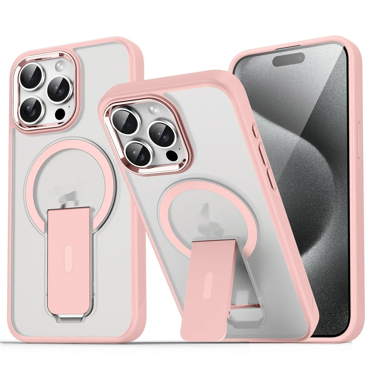 Magnetic bracket phone case with kickstand in black for iPhone 16 Pro Max, anti-fall PC material
