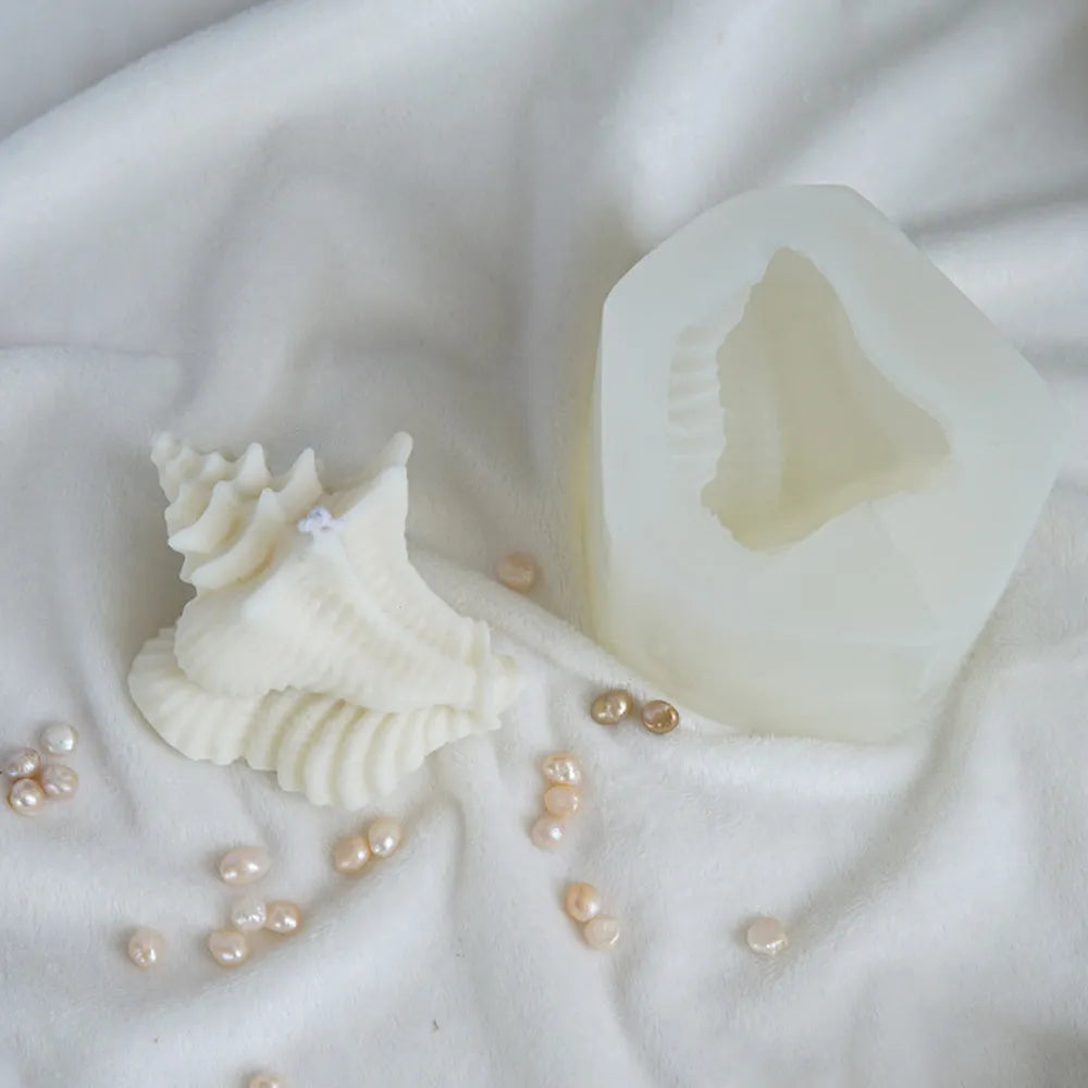 White silicone conch shaped mold for resin and candle crafts, 10.5cm irregular 3D design