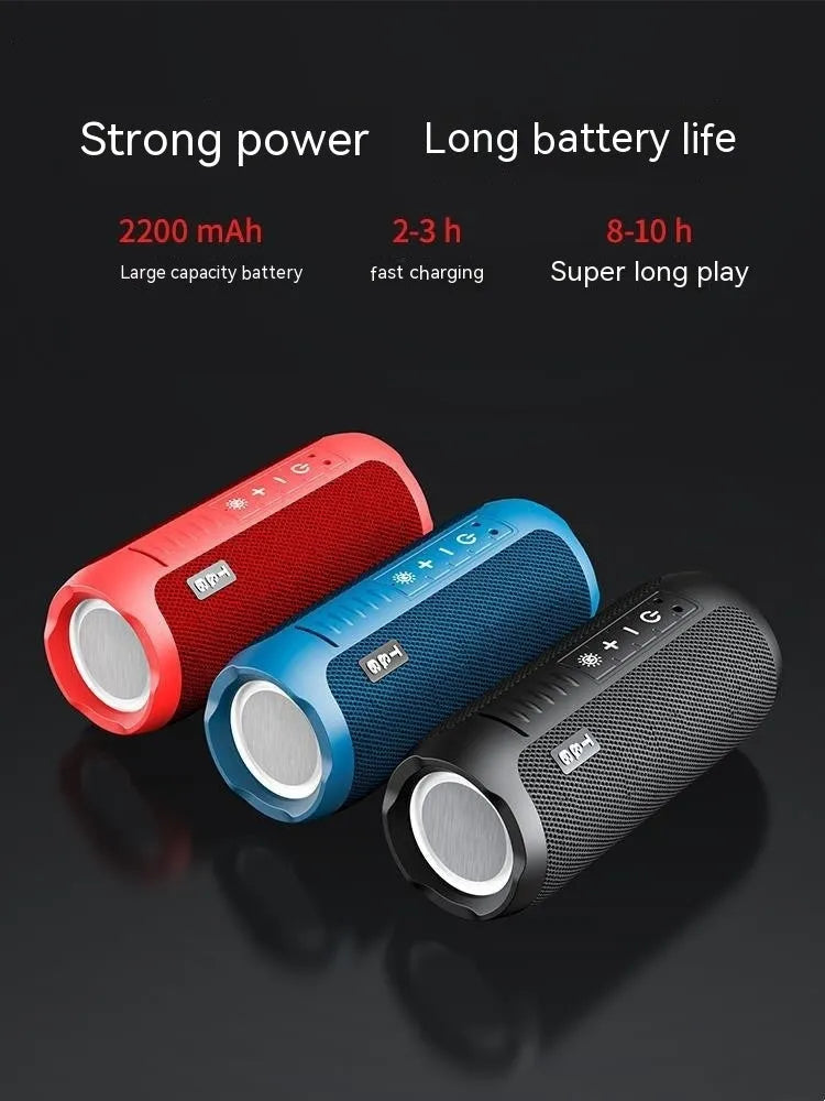 Black Bluetooth stereo mini desktop speaker with four speaker units and mesh grille