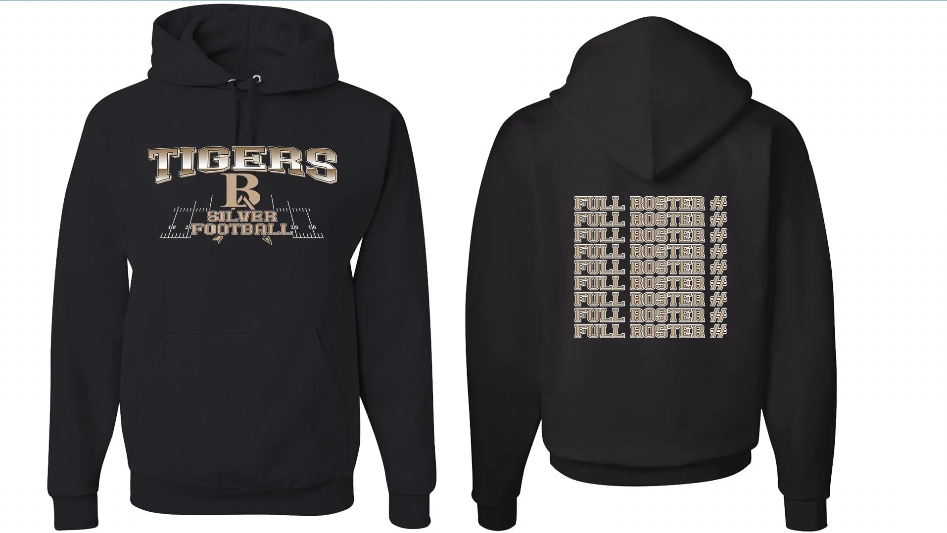 Black men's hoodie with drop-shoulder sleeves, laid flat showing simple pullover design.