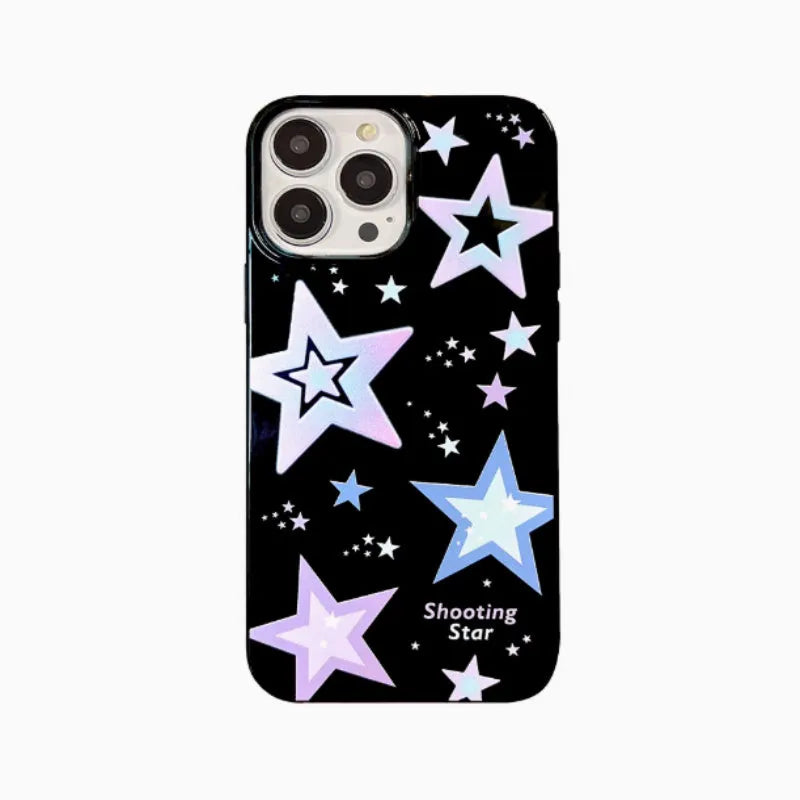 Creative Niche black TPU phone case with purple star design for iPhone models
