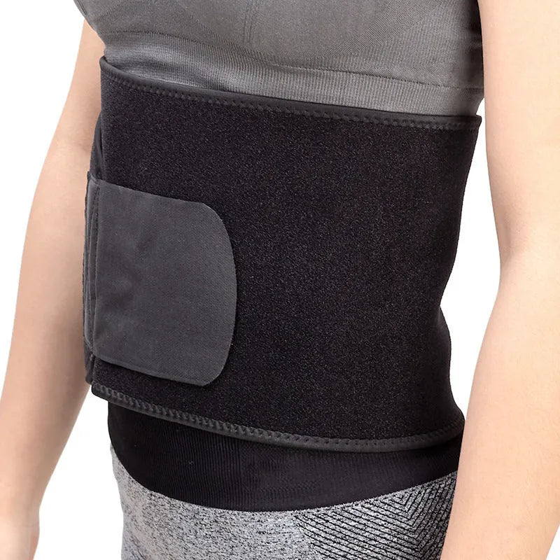 Black waist and abdominal support belt for adult yoga and fitness.