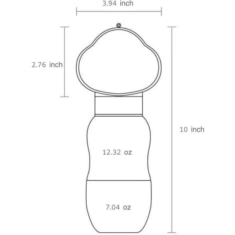 Portable dog water bottle with 2-in-1 water dispenser and food container, rotary switch, and attached belt, in purple colour.