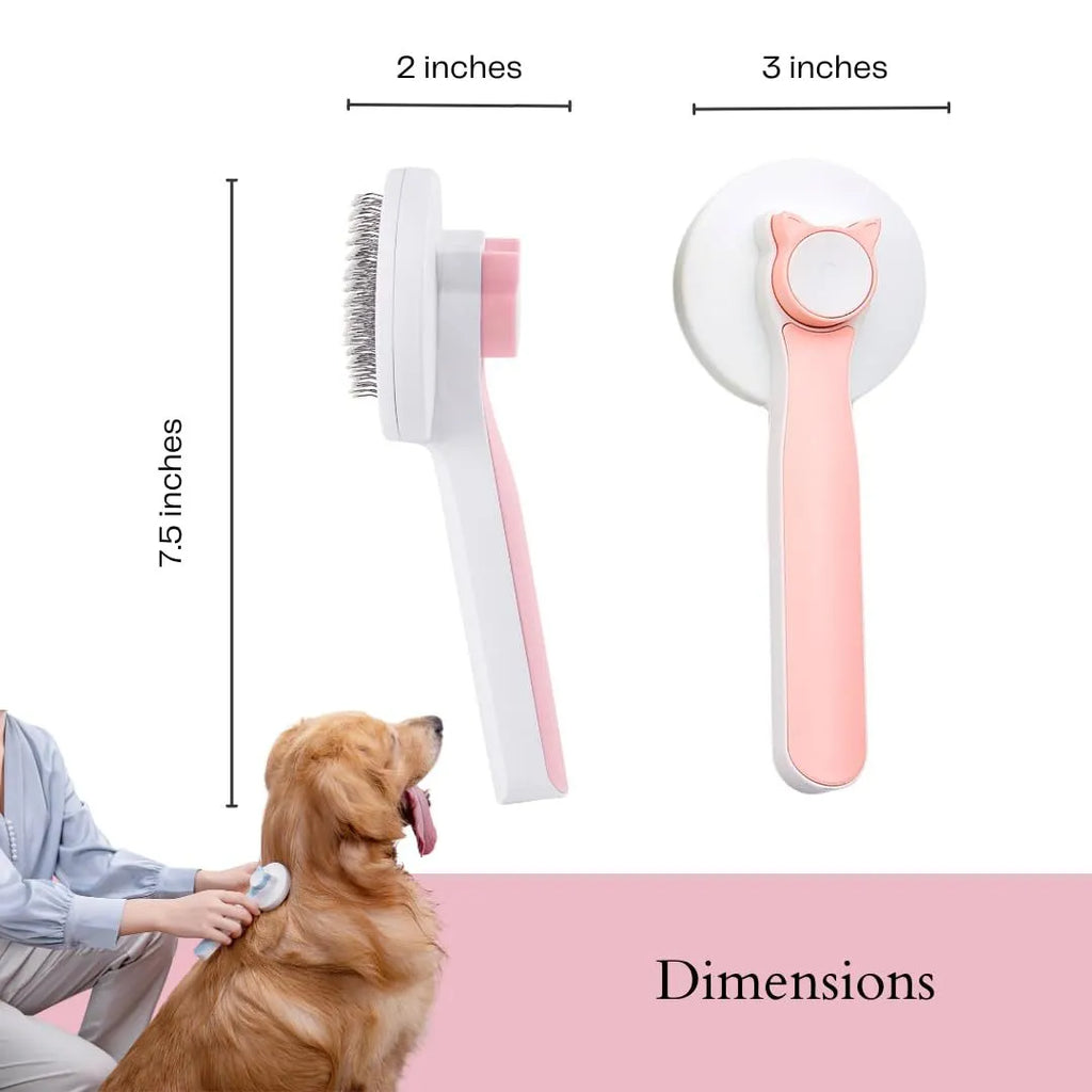 Blue self-cleaning slicker brush for pet grooming with ergonomic rubber handle