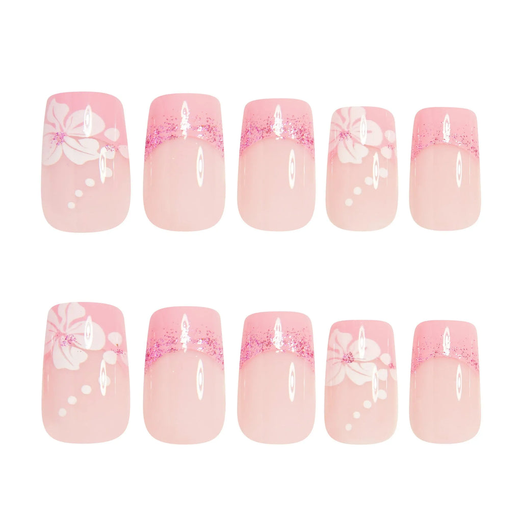 Women's floral nail stickers in French style with jelly glue wipe application on natural nails