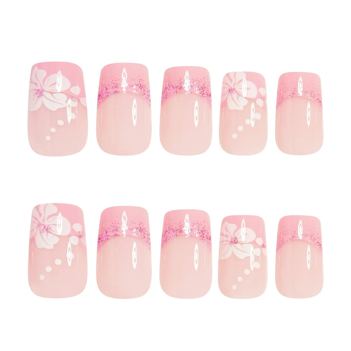 Women's floral nail stickers in French style with jelly glue wipe application on natural nails