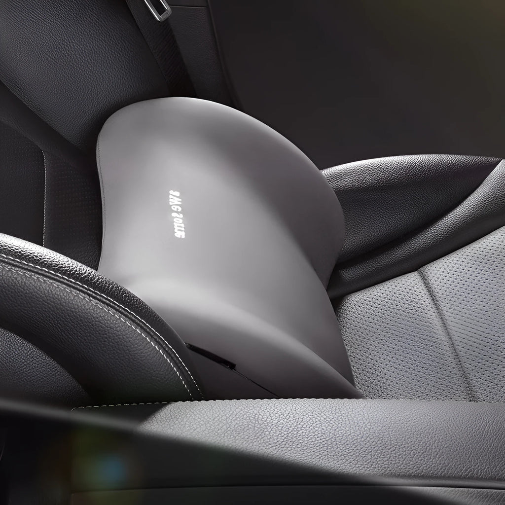 Cow head automotive pillow set showing headrest and lumbar pillows in coordinating colours