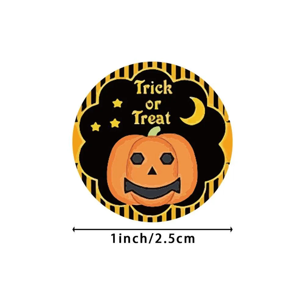 Roll of 500 PVC Halloween pumpkin pattern candy colour gift envelope stickers 1 inch diameter