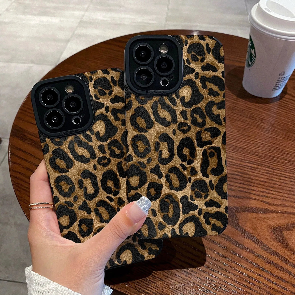 Cartoon phone case in gold leopard print imitation leather, all-inclusive design for iPhone.