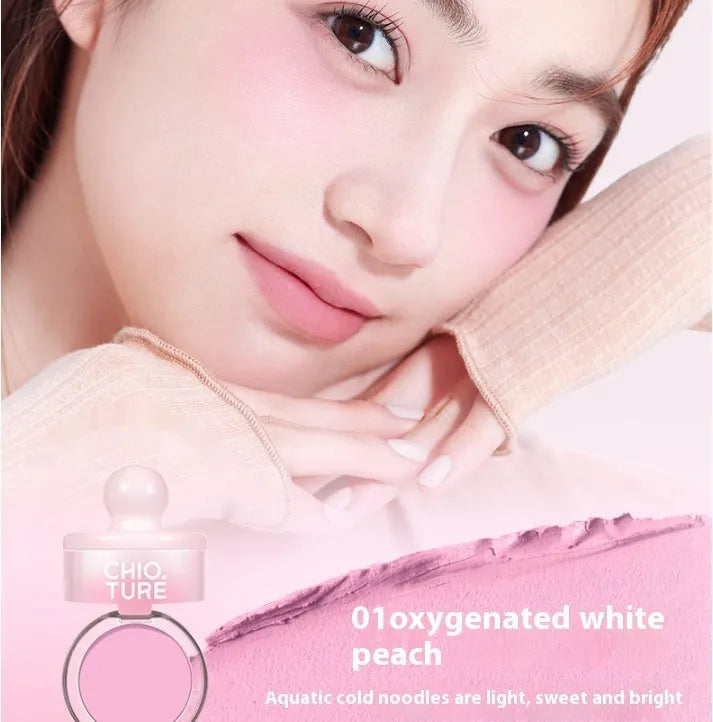 Blush powder compact in nude shimmer shades: Oxygenated White Peach, Sweet Potato Heartbeat, Sugar Heart Melon, Good Peanut