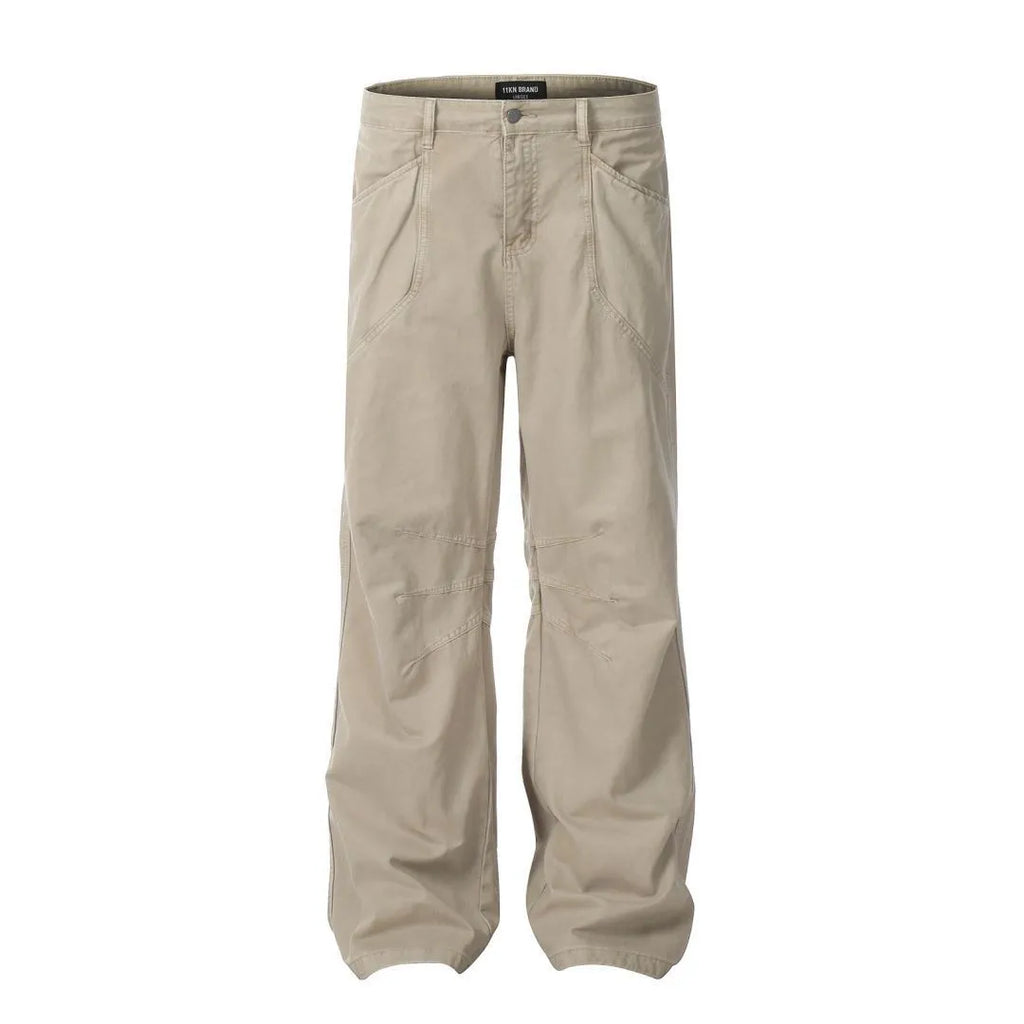Men's loose straight wide leg trousers in cotton with high waist design