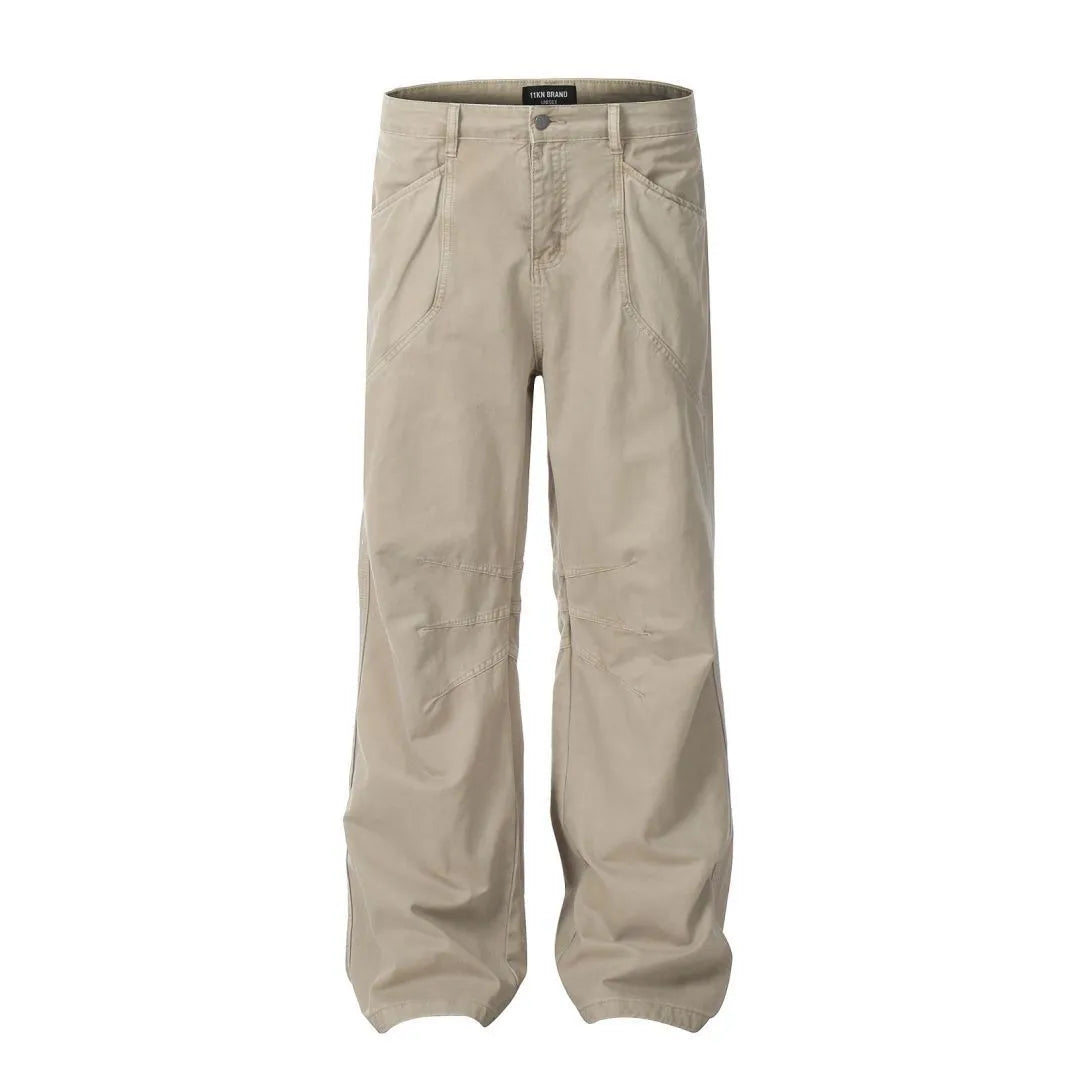 Men's loose straight wide leg trousers in cotton with high waist design