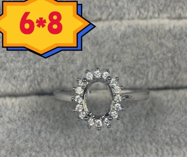 Oval denier copper ring with 6x8mm stone, star detail, and open-mouth band in Korean style.