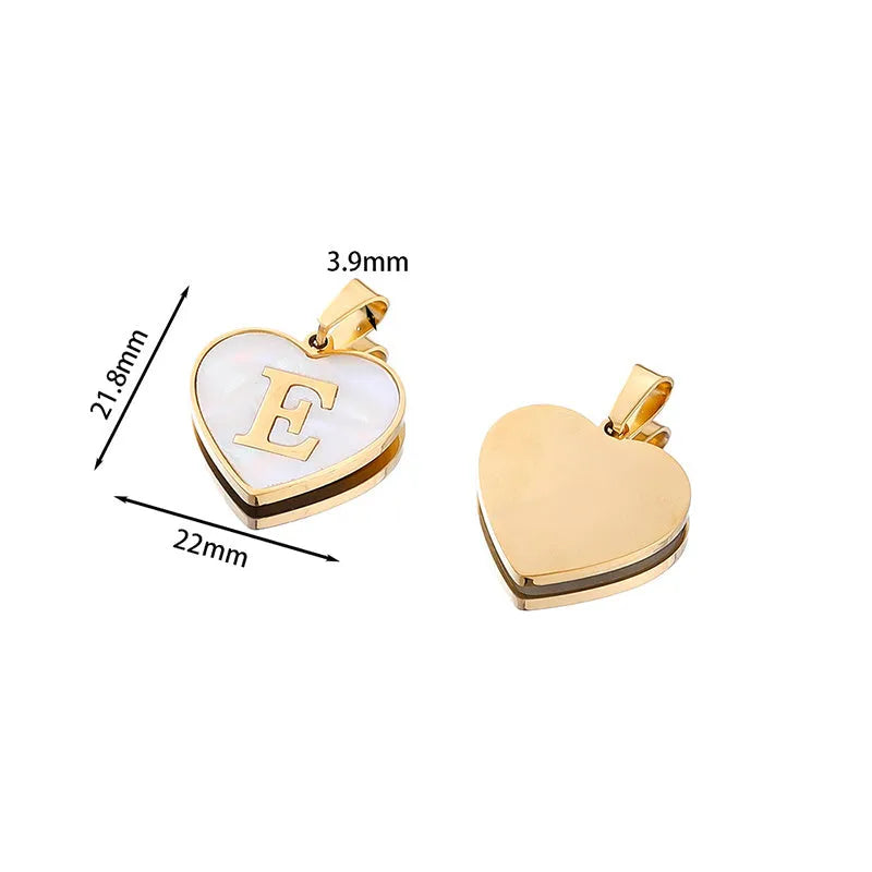 Gold-plated heart necklace with white shell pendant and initial personalisation on a stainless steel chain.