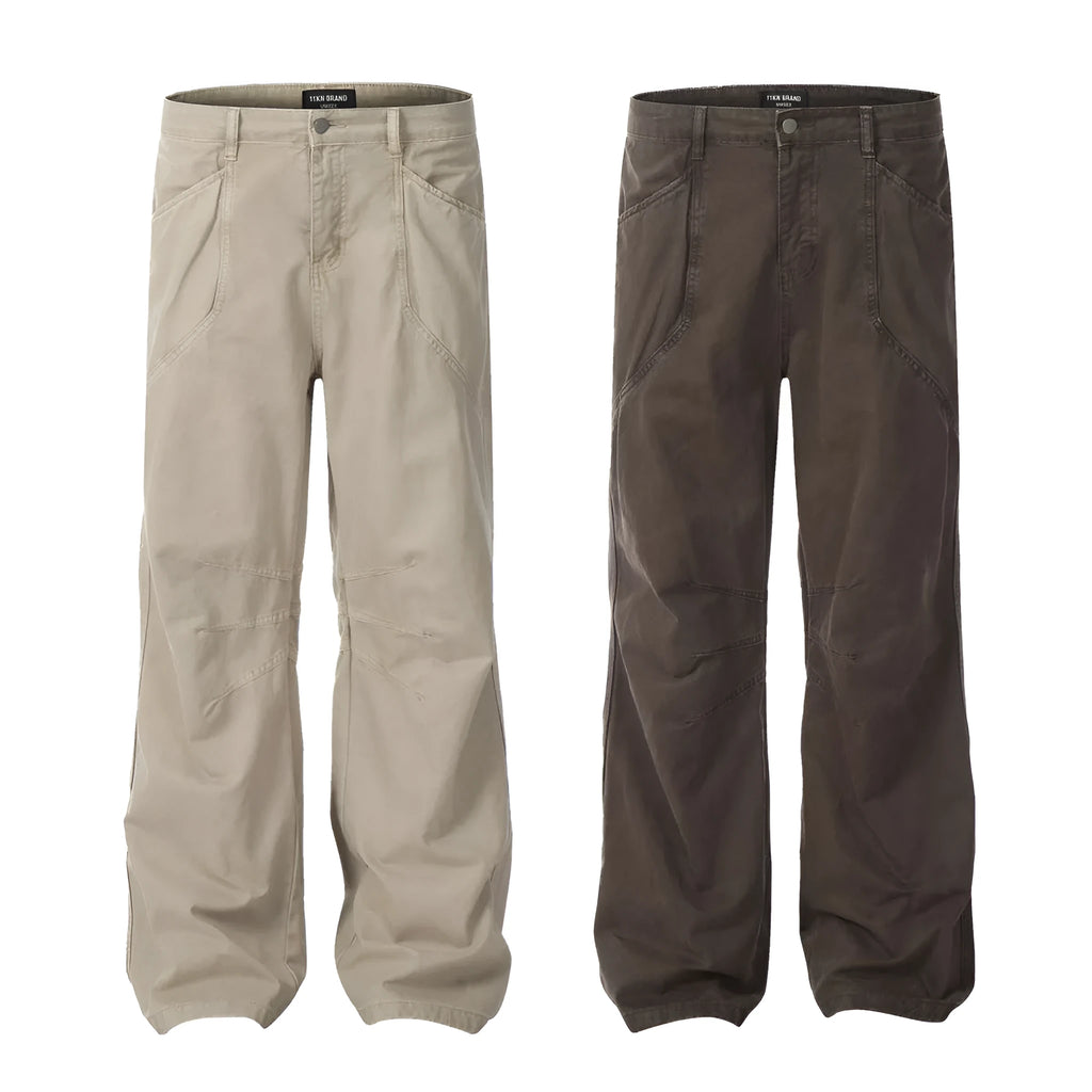 Men's loose straight wide leg trousers in cotton with high waist design