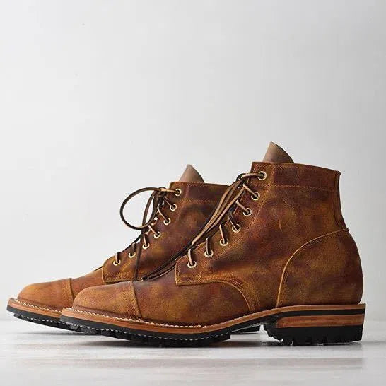 Men's casual ankle boots, low heel, buckle fastening, square toe, sizes 38-48, blue black brown coffee army green