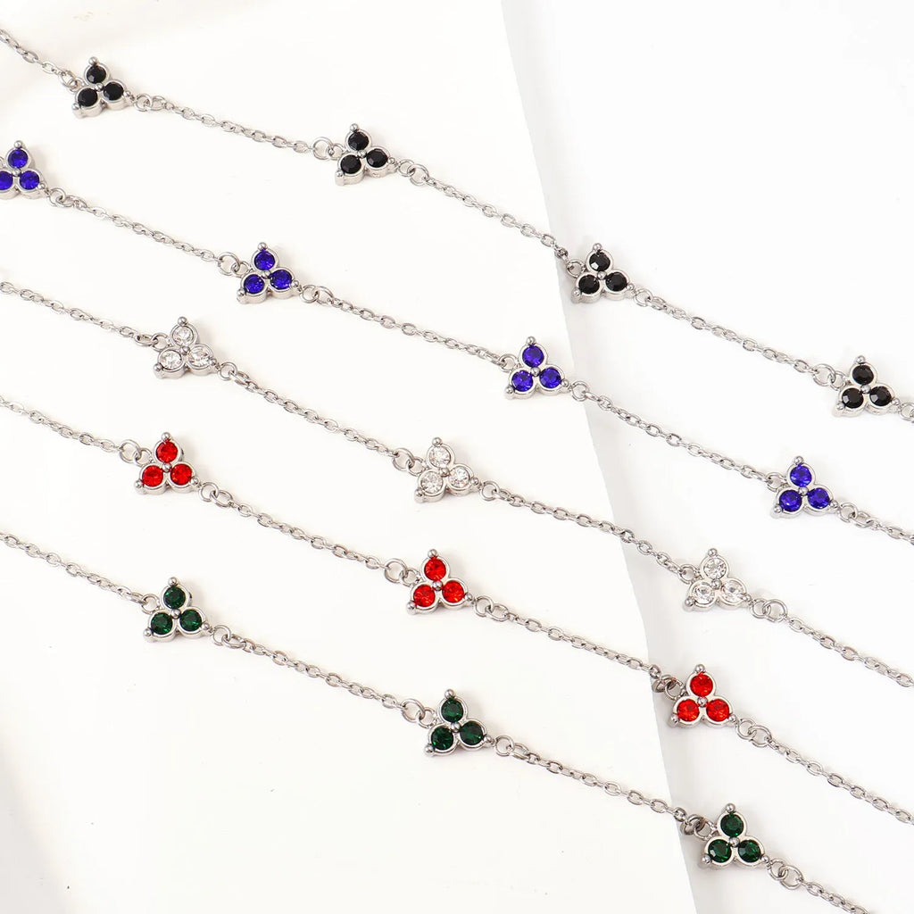 Women's stainless steel three diamond geometric bracelet with triangular design and zircon gemstones