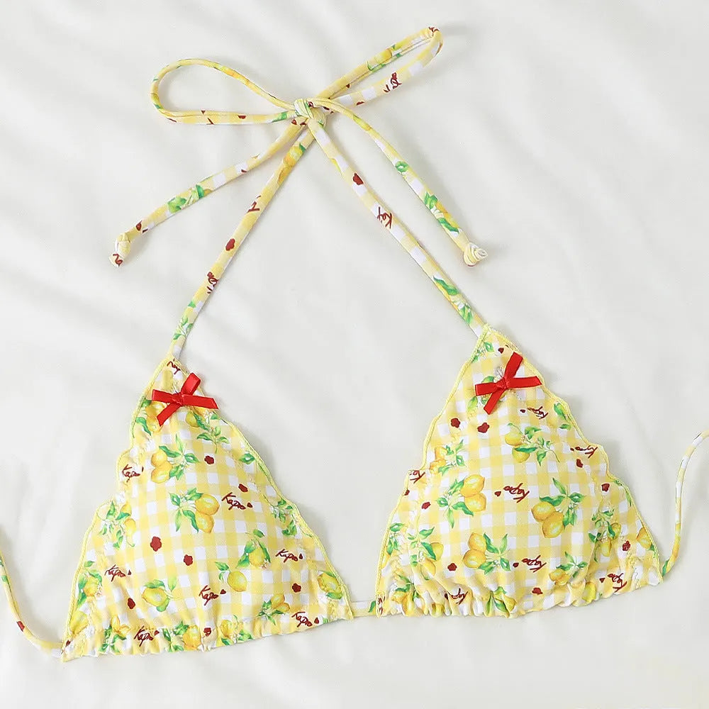 Women's bikini tight backless split swimsuit with floral pattern in high elasticity nylon polyester