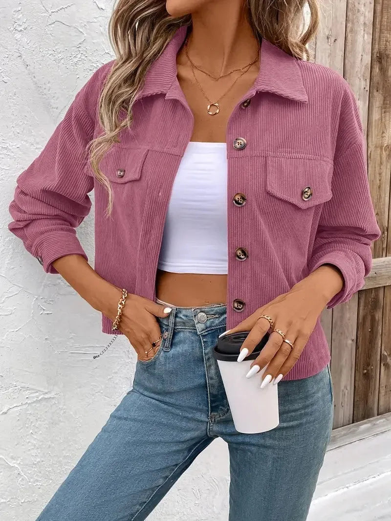 Women's retro artistic long sleeve polyester shirt coat in six colour options with loose fit design