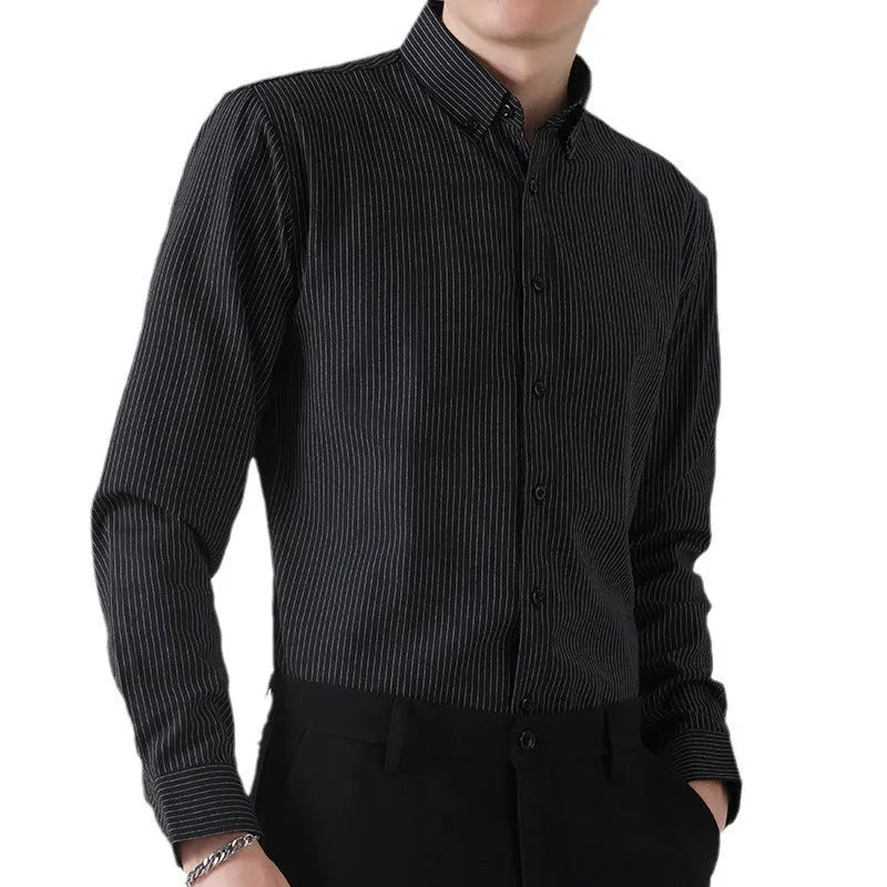 Men's long sleeve striped shirt in Oxford cotton, slim fit, cardigan style, available in five colours and sizes M to 5XL.