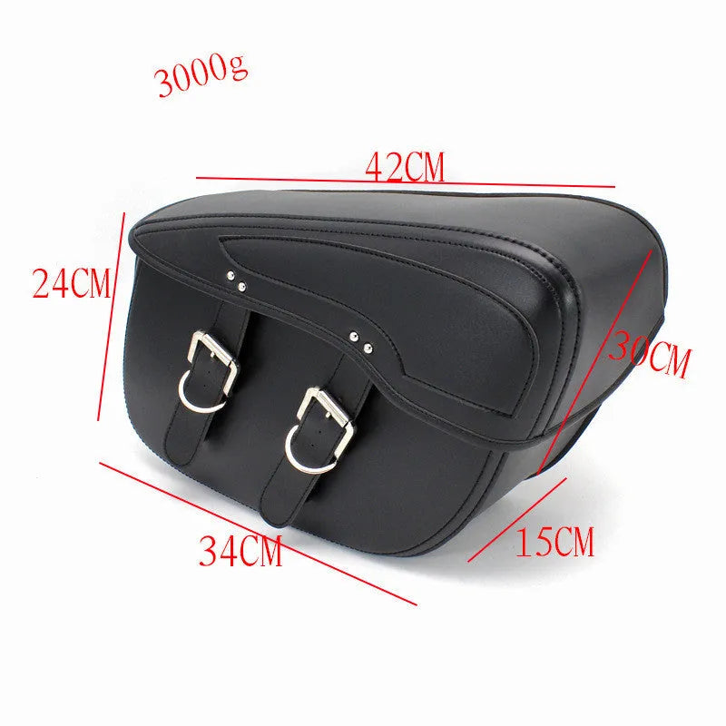 Black retro wind motorcycle side box made of PU leather showing saddle bag design